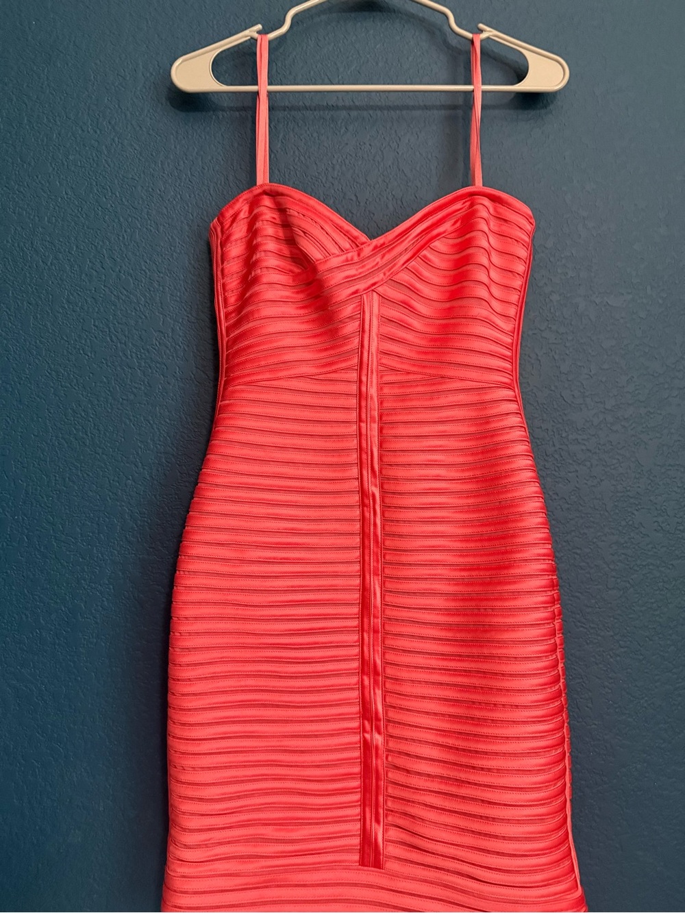 BCBGMaxAzria Red Ribbed Bodycon Spaghetti-Strap Dress